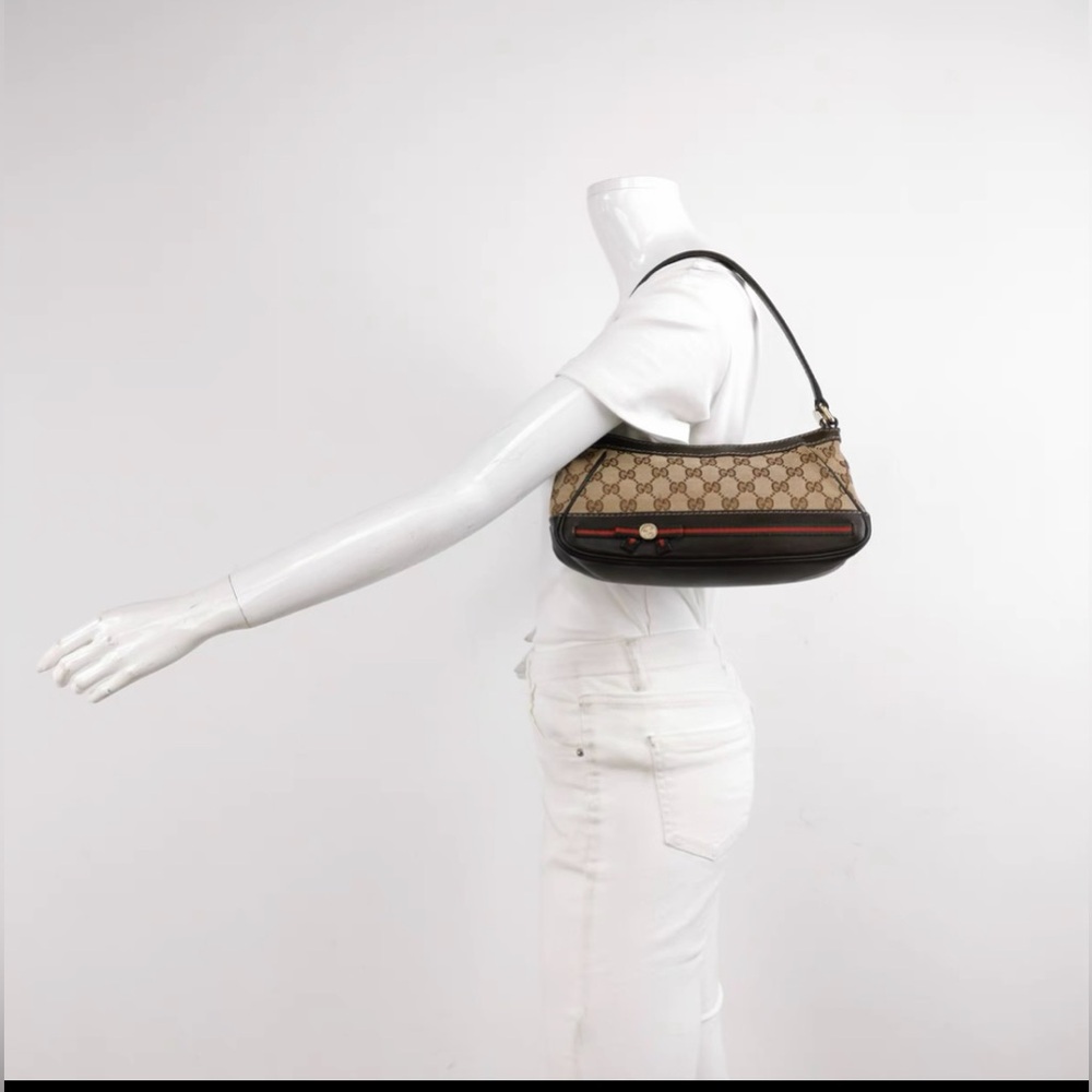 Gucci Mayfair Small Bow shoulder bag Original GG canvas with black leather Trim - Picture 9 of 15